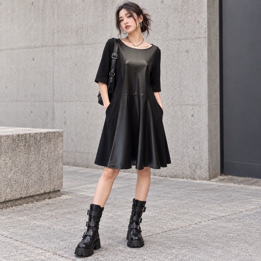 Torrid Faux Leather Scuba Dress 00 Sz 10 M/L Black Whimsi Goth Streetwear Biker
